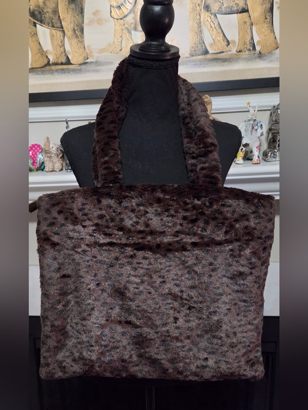 Expressions NYC Faux Fur Animal Print Shoul Faux Fur Plush Tote/Purse Bag